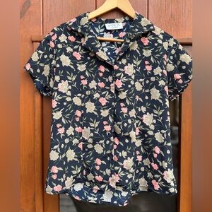 Jessica Floral Button Up Tie Back Top M/L Vintage